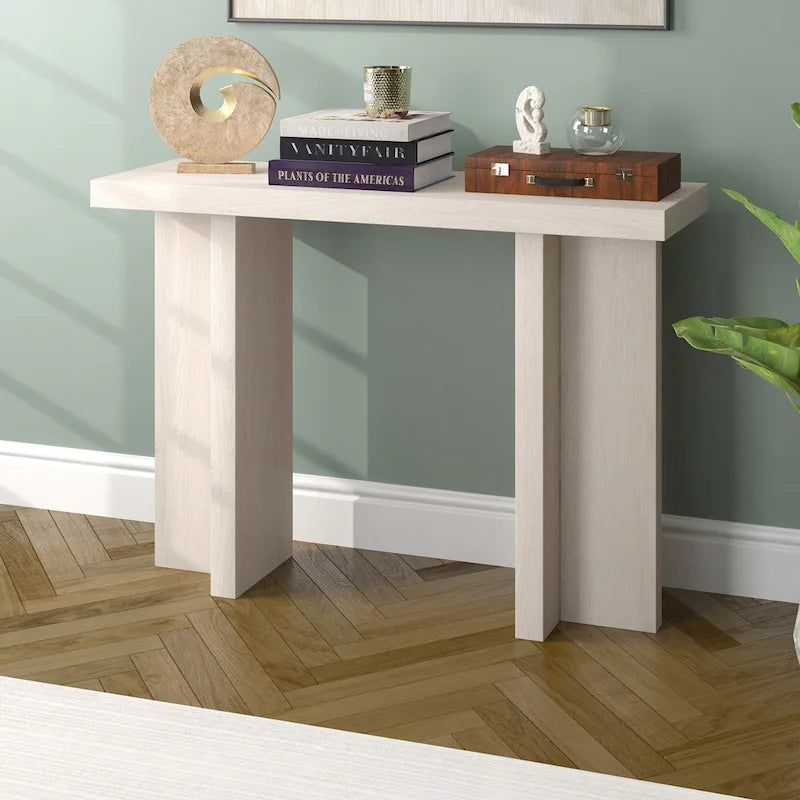 Tavolo Console Rettangolare Largo 42 Pollici — Stile a Doppia Colonna, Finitura Effetto Legno
