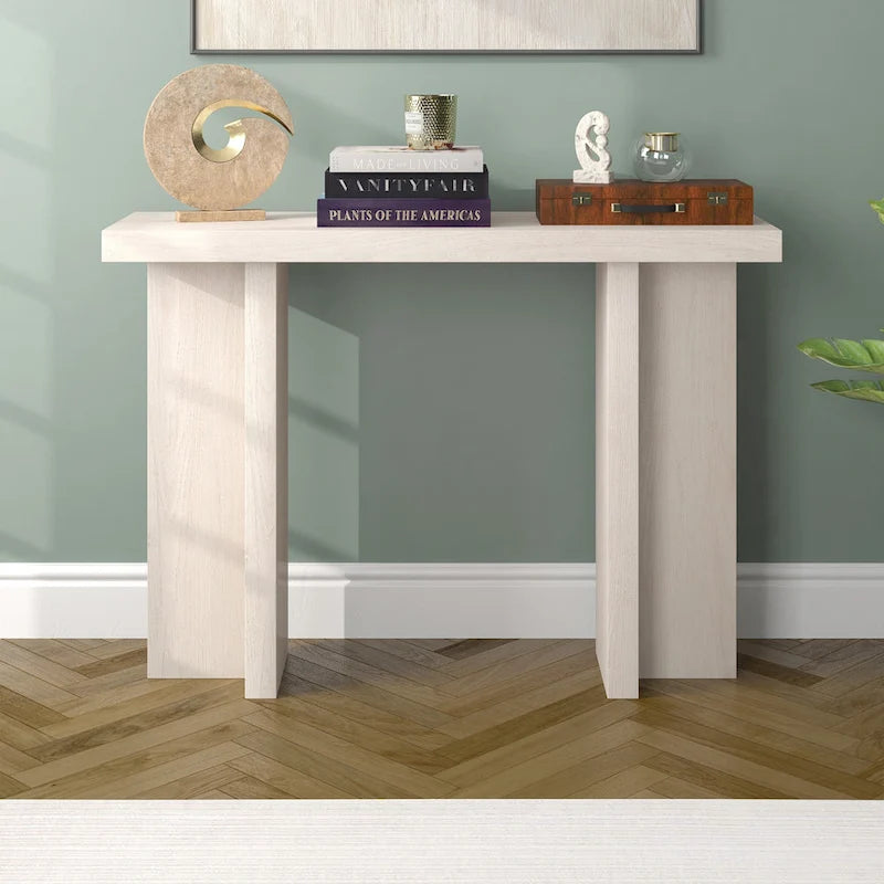 Tavolo Console Rettangolare Largo 42 Pollici — Stile a Doppia Colonna, Finitura Effetto Legno