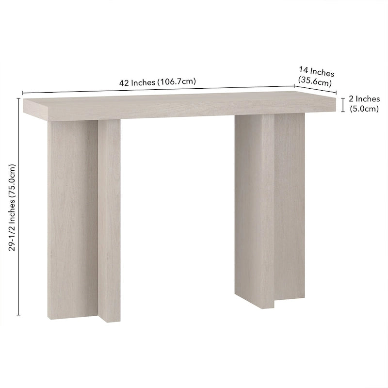 Tavolo Console Rettangolare Largo 42 Pollici — Stile a Doppia Colonna, Finitura Effetto Legno